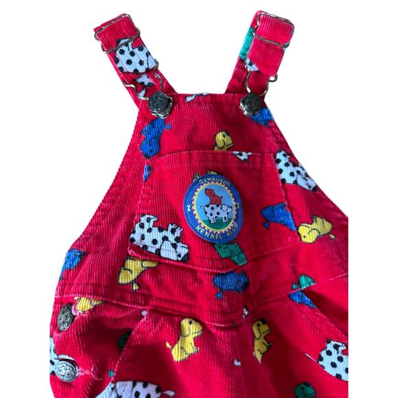 Oshkosh Kennel Klub Vintage 90s Red Puppy Overalls Kids - Picture 4 of 9